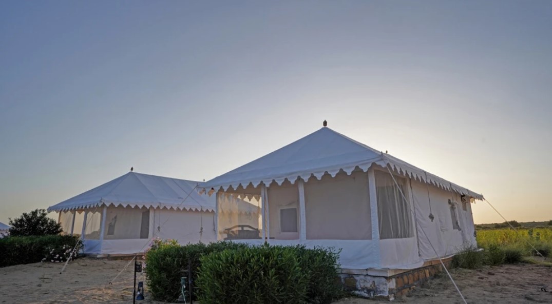 Luxury desert camp at night